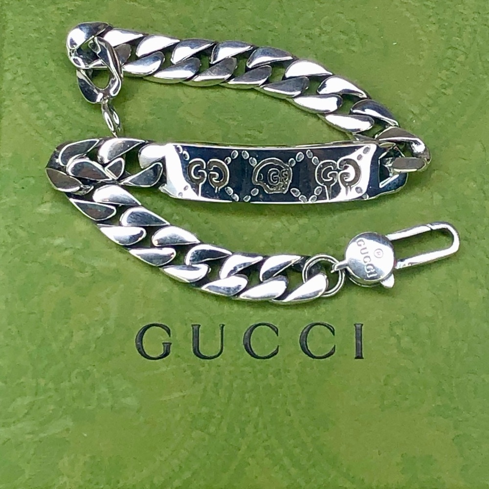 GUCCI Ghost GG Chain Link Sterling Silver 925 Bracelet Sz 20 NIB